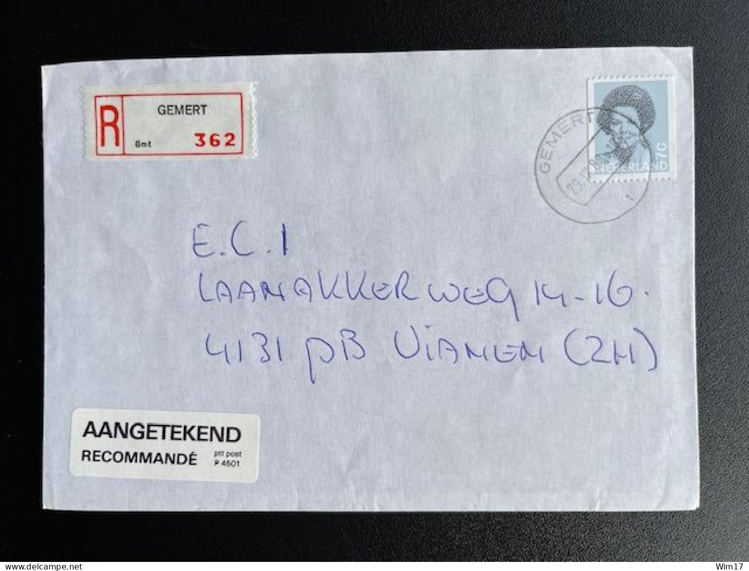 NETHERLANDS 1988 REGISTERED LETTER GEMERT TO VIANEN 29-09-1988 NEDERLAND AANGETEKEND - Brieven En Documenten