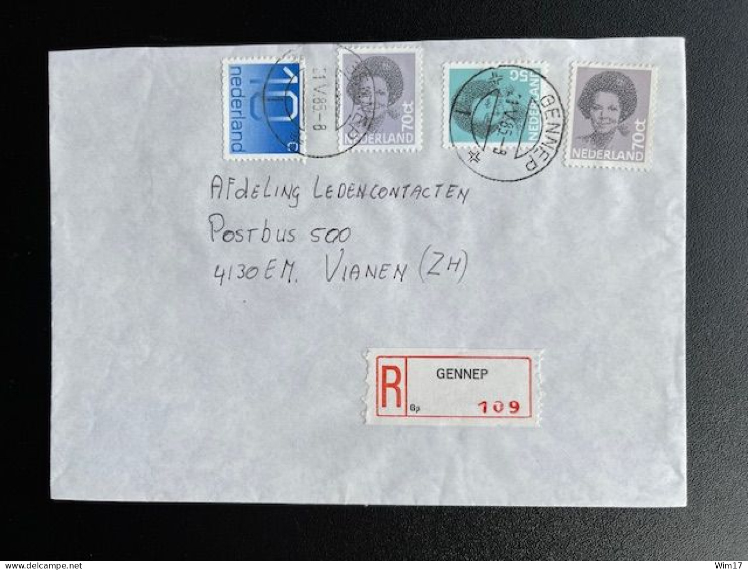 NETHERLANDS 1985 REGISTERED LETTER GENNEP TO VIANEN 21-05-1985 NEDERLAND AANGETEKEND - Lettres & Documents