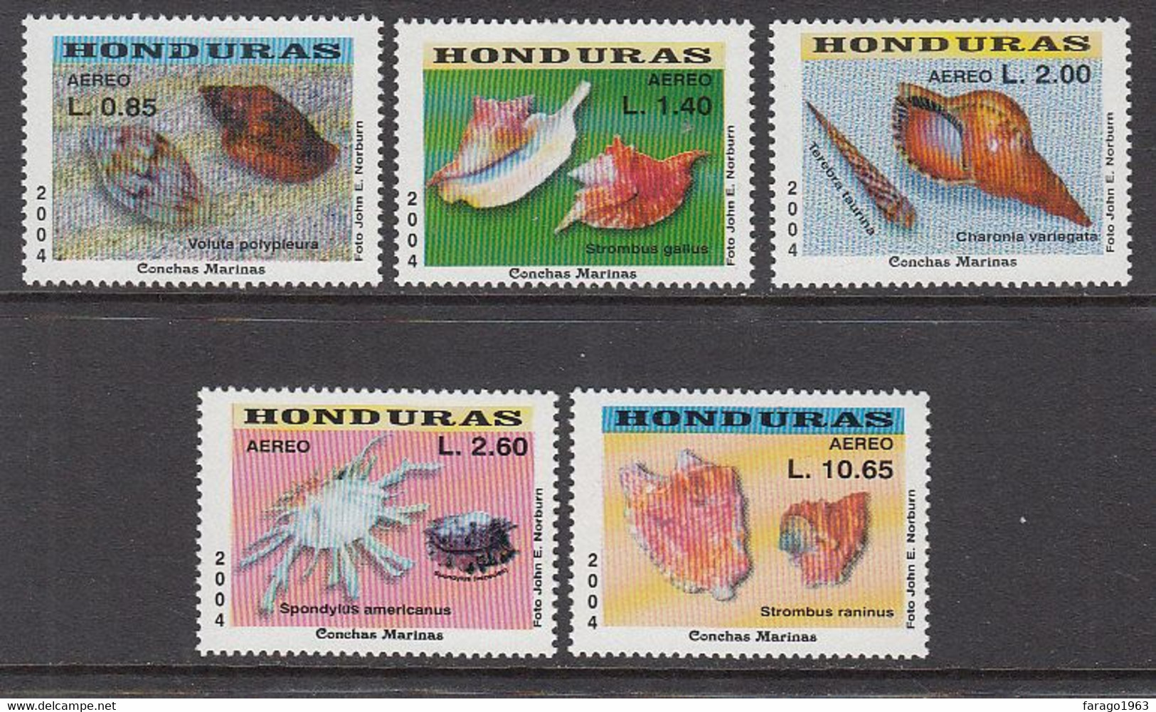 2004 Honduras Shells Conchas Complete Set Of 5 MNH - Honduras