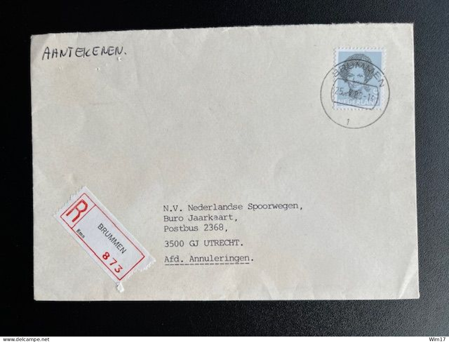 NETHERLANDS 1988 REGISTERED LETTER BRUMMEN TO UTRECHT 25-05-1988 NEDERLAND AANGETEKEND - Covers & Documents