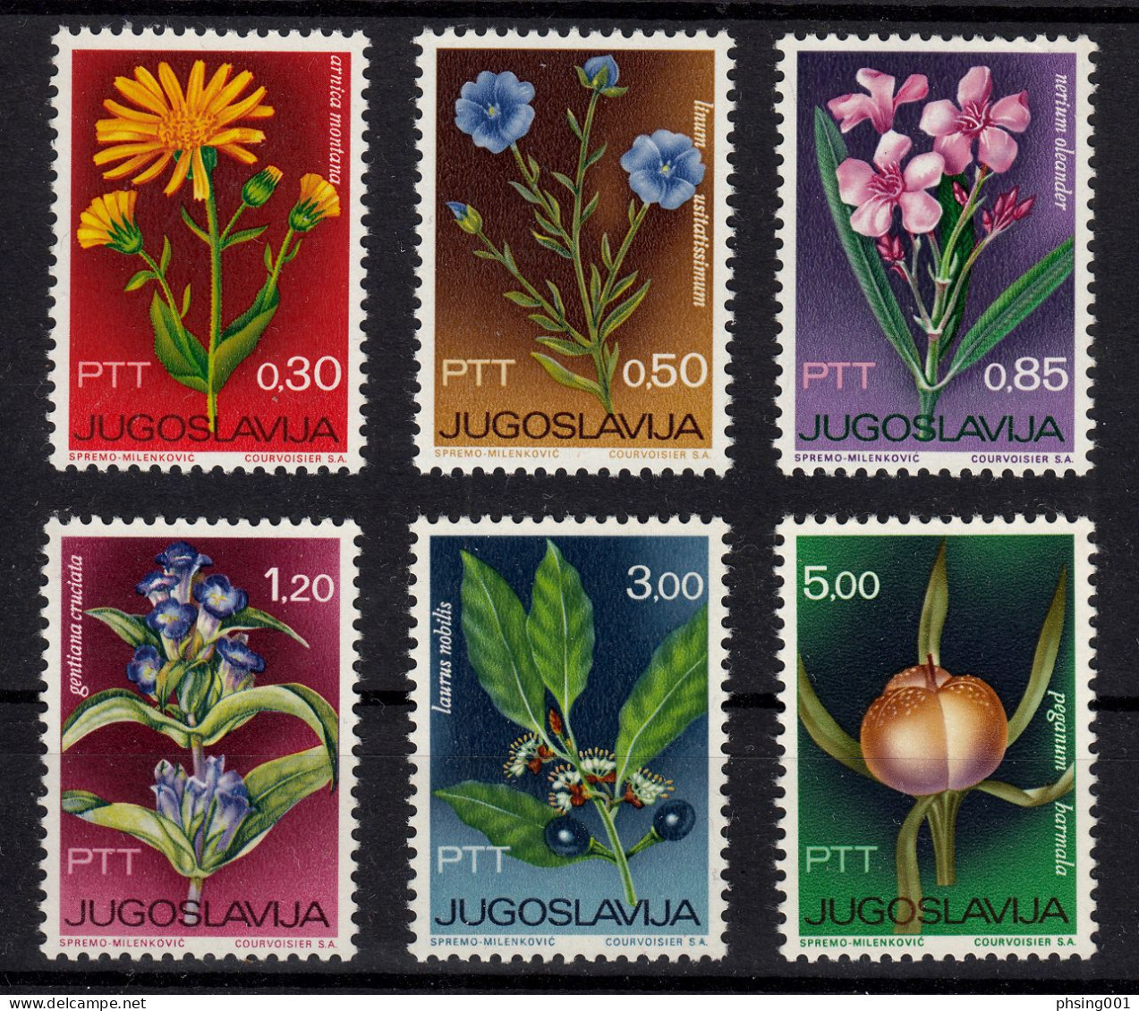 Yugoslavia 1967 Flora Flowers Medical Plants Arnica Montana Linum Usitatissimum Nerium Oleander Gentiana Crucial Set MNH - Unused Stamps