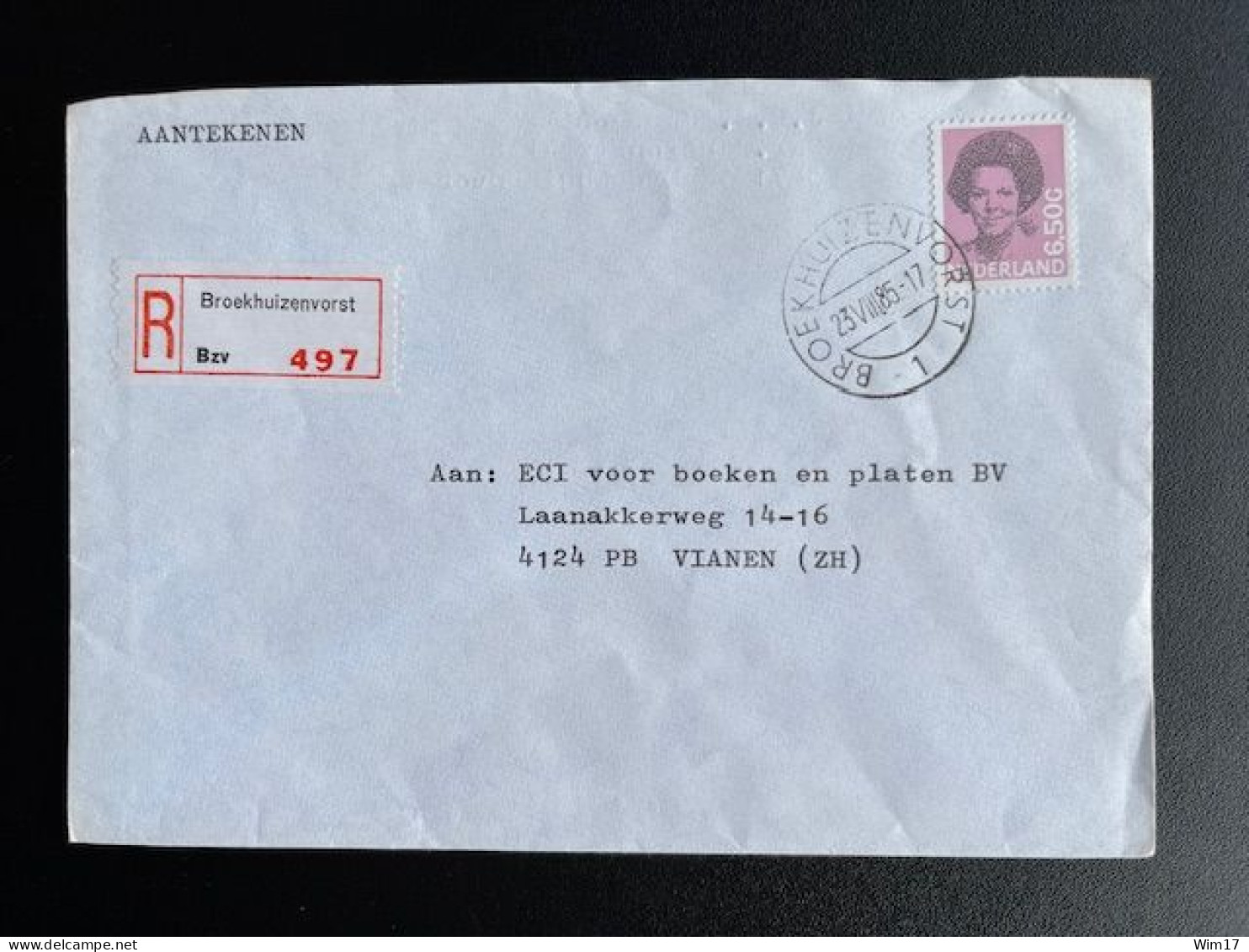 NETHERLANDS 1985 REGISTERED LETTER BROEKHUIZENVORST TO VIANEN 23-08-1985 NEDERLAND AANGETEKEND - Brieven En Documenten