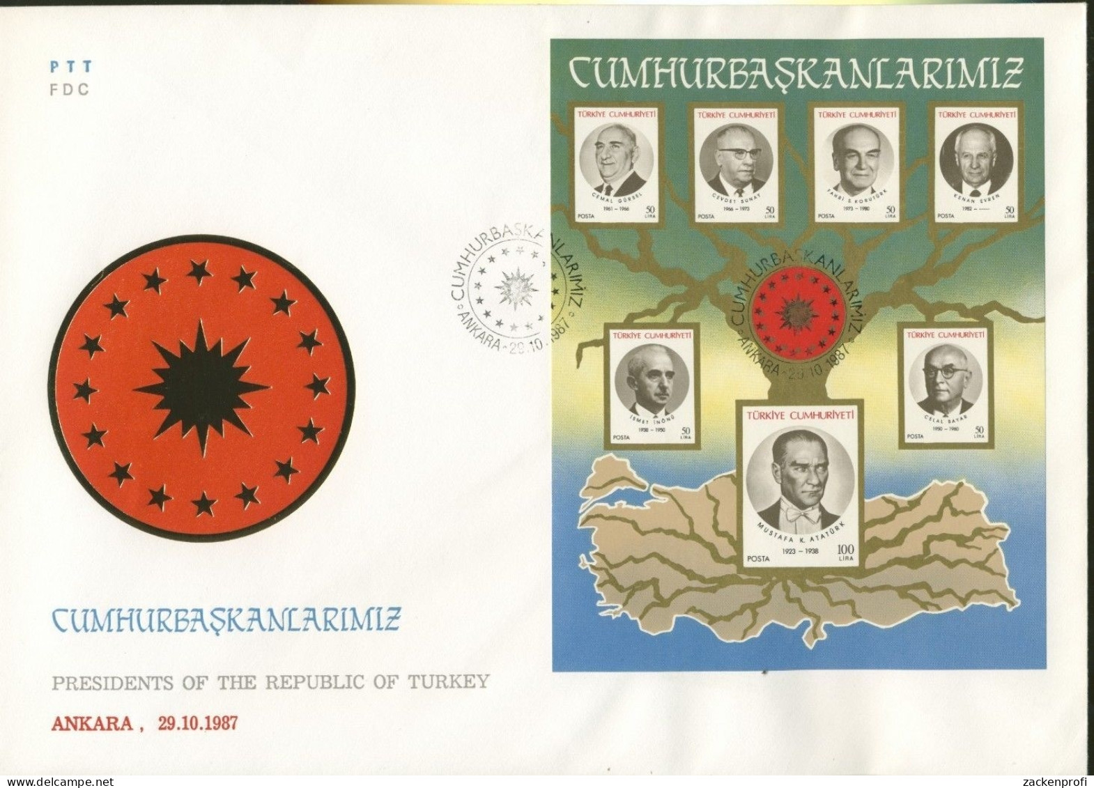 Türkei 1987 Staatspräsidenten Block 25 FDC (SG3725) - Storia Postale