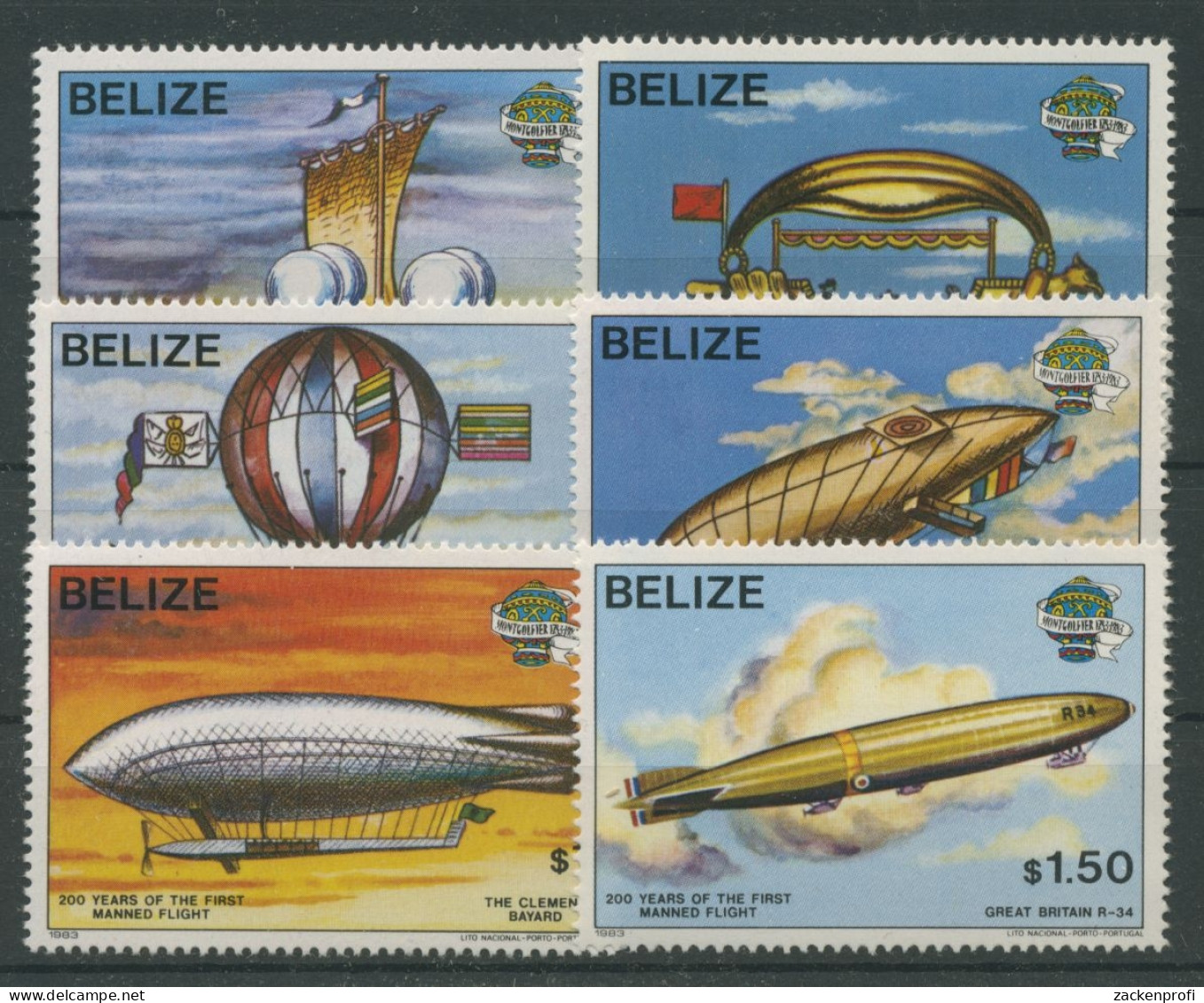 Belize 1983 200 Jahre Luftfahrt: Luftschiffe, Montgolfière 702/07 Postfrisch - Belice (1973-...)