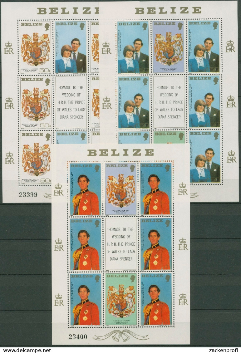 Belize 1981 Hochzeit Prinz Charles Lady Diana Kleinbg. 560/62 K Postfr. (C93801) - Belice (1973-...)