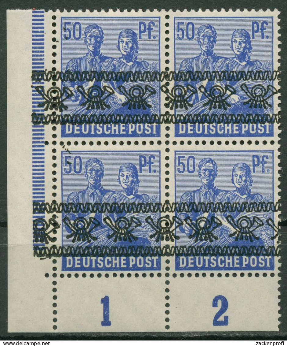 Bizone 1948 Bandaufdruck Platte 4er-Block 48 I P UR Ecke U. L. Ndgz Postfrisch - Neufs