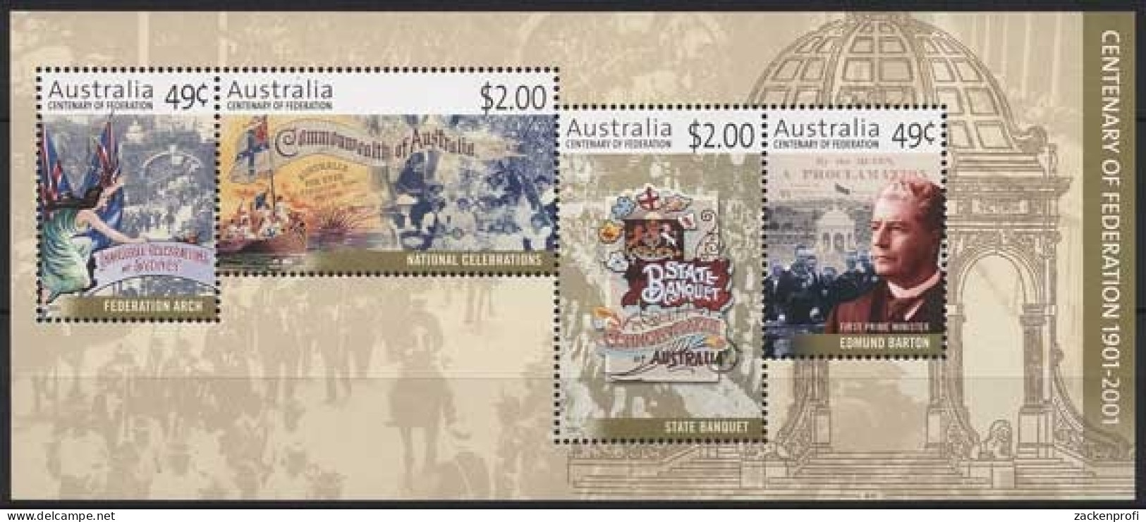 Australien 2001 100 Jahre Commonwealth Of Australia Block 38 Postfrisch (C24121) - Blocks & Kleinbögen