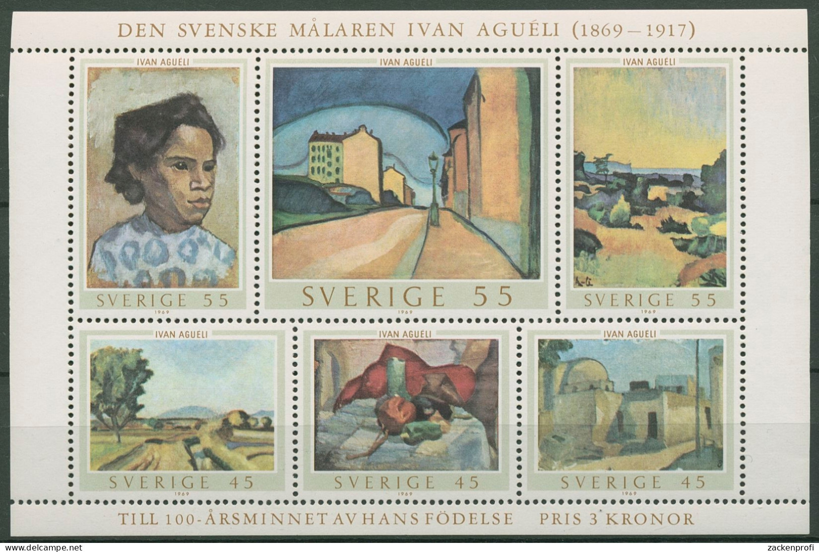 Schweden 1969 Kunst Gemälde Ivan Aguéli Block 1 Postfrisch (C92279) - Hojas Bloque