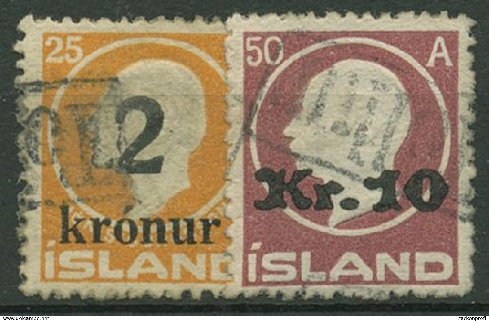 Island 1925 Frederik VIII., Sigurdsson Wertaufdrucke 119/20 Gestempelt Tollur - Usati