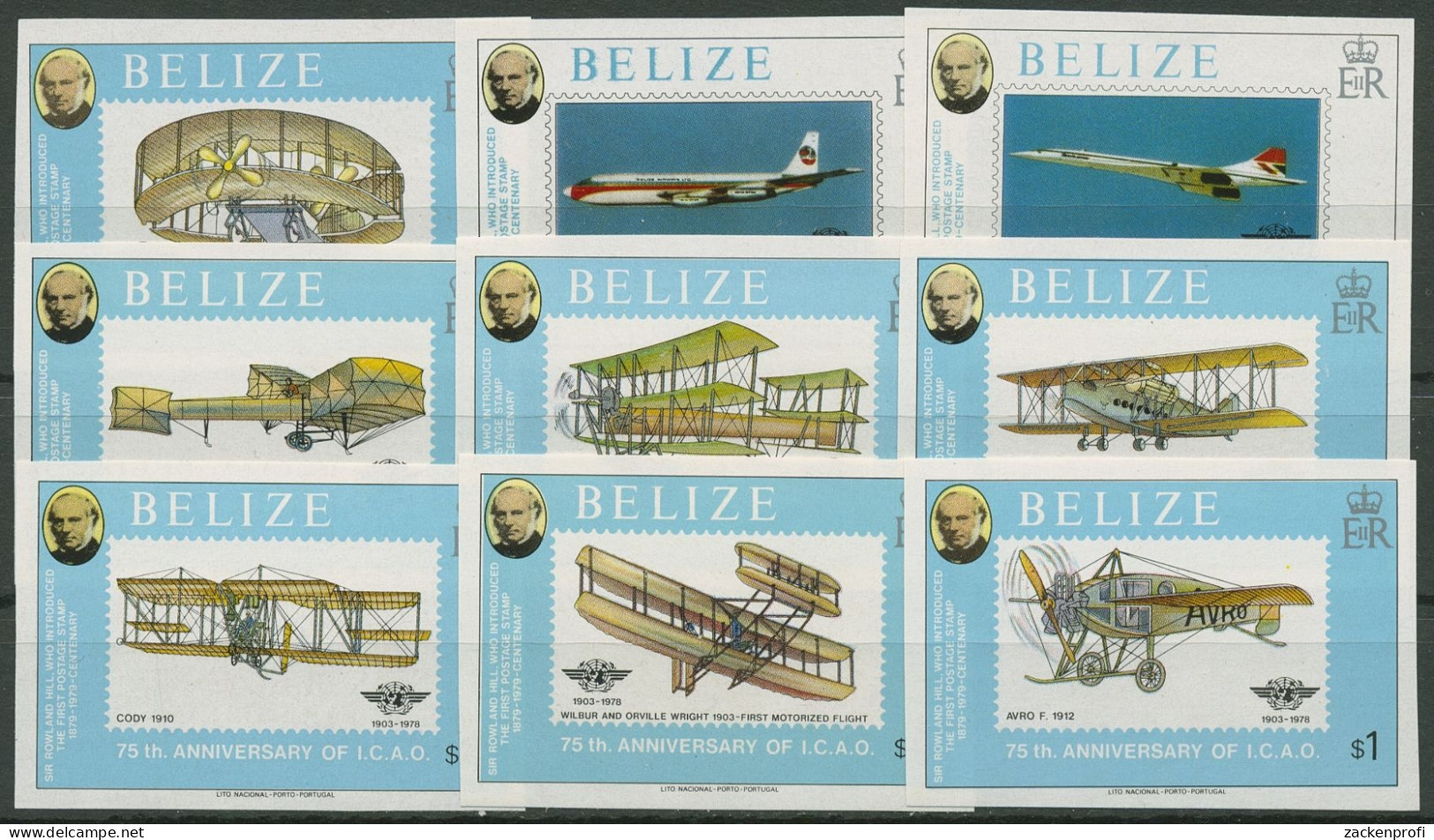 Belize 1979 100. Todestag Von Rowland Hill: Flugzeuge 420/28 B Postfrisch - Belice (1973-...)