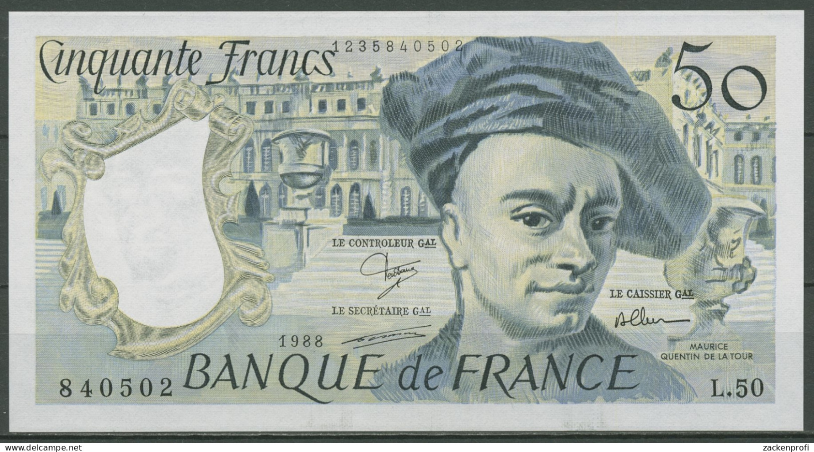 Frankreich 50 Francs 1988, Quentin, KM 152 D Kassenfrisch (K250) - 50 F 1976-1992 ''Quentin De La Tour''