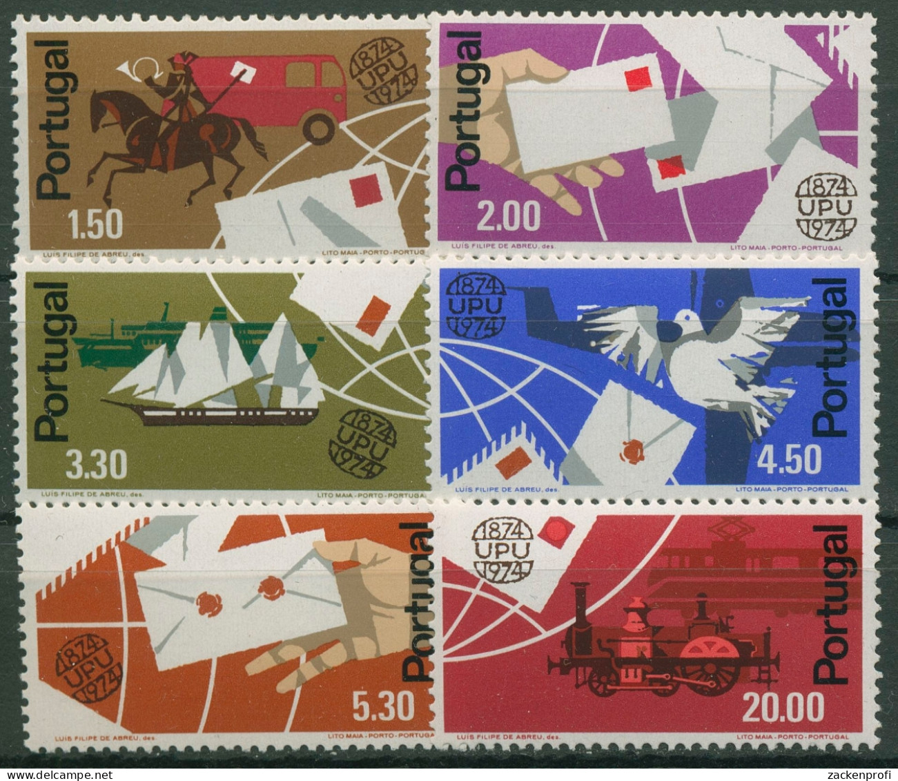 Portugal 1974 Weltpostverein UPU Postzustellung Brieftaube 1248/53 Postfrisch - Nuovi