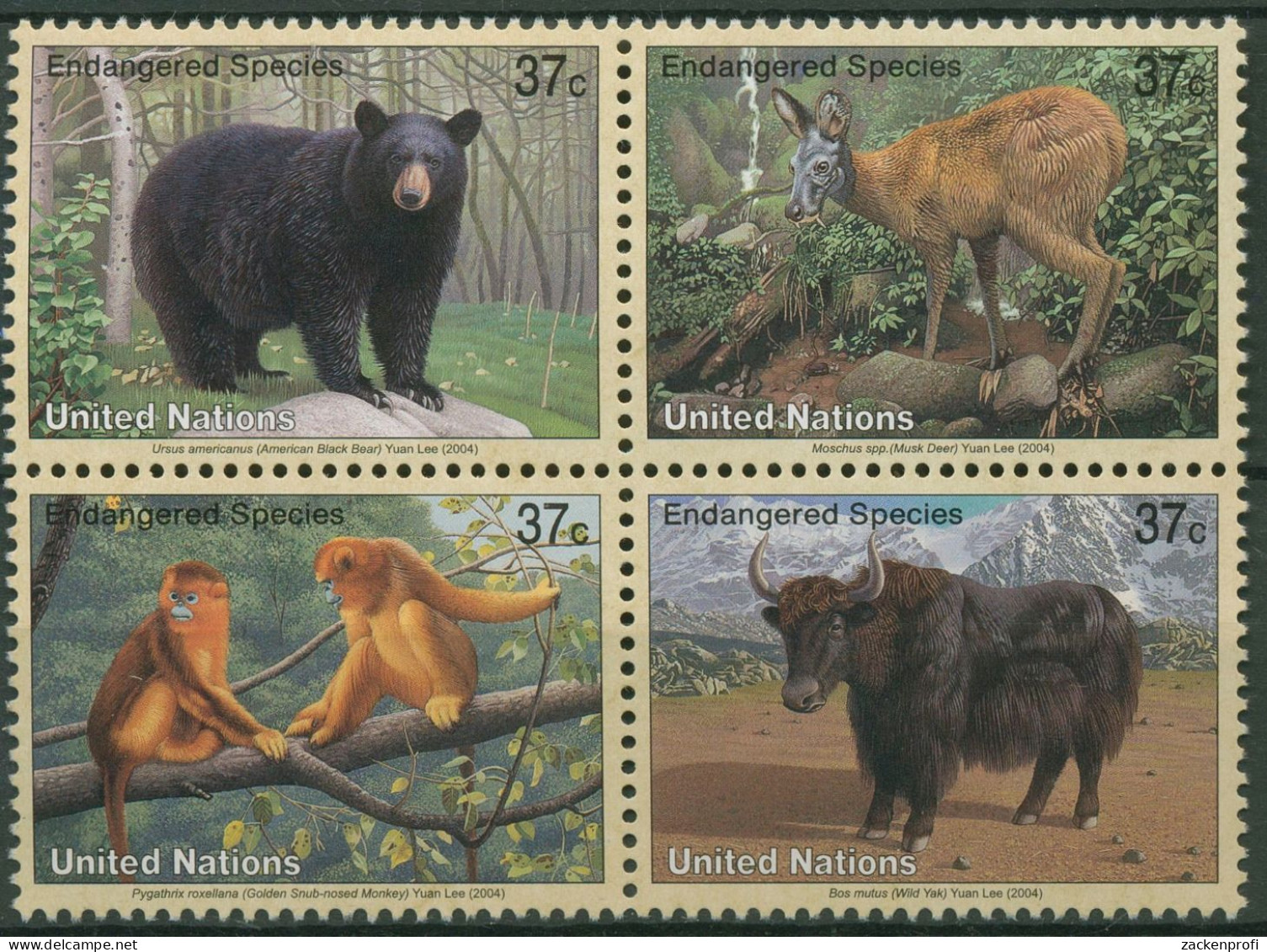 UNO New York 2004 Gefährdete Tiere Bär Affen Yak 946/49 ZD Postfrisch - Unused Stamps