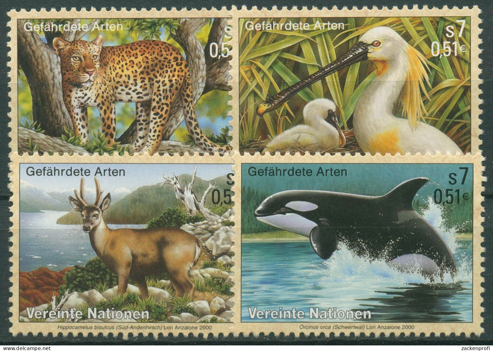 UNO Wien 2000 Gefährdete Tiere Leopard Ente Hirsch Wal 303/06 Postfrisch - Unused Stamps