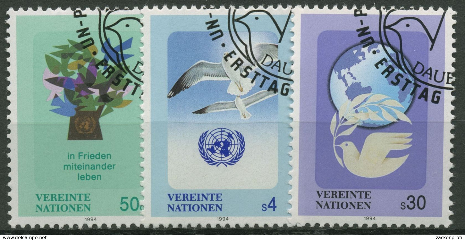 UNO Wien 1994 Tiere Vögel Möwe Friedenstaube 167/69 Gestempelt - Usati