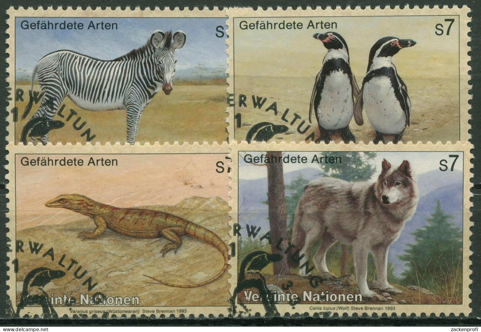 UNO Wien 1993 Gefährdete Tiere Zebra Pinguin Waran Wolf 143/46 Gestempelt - Oblitérés