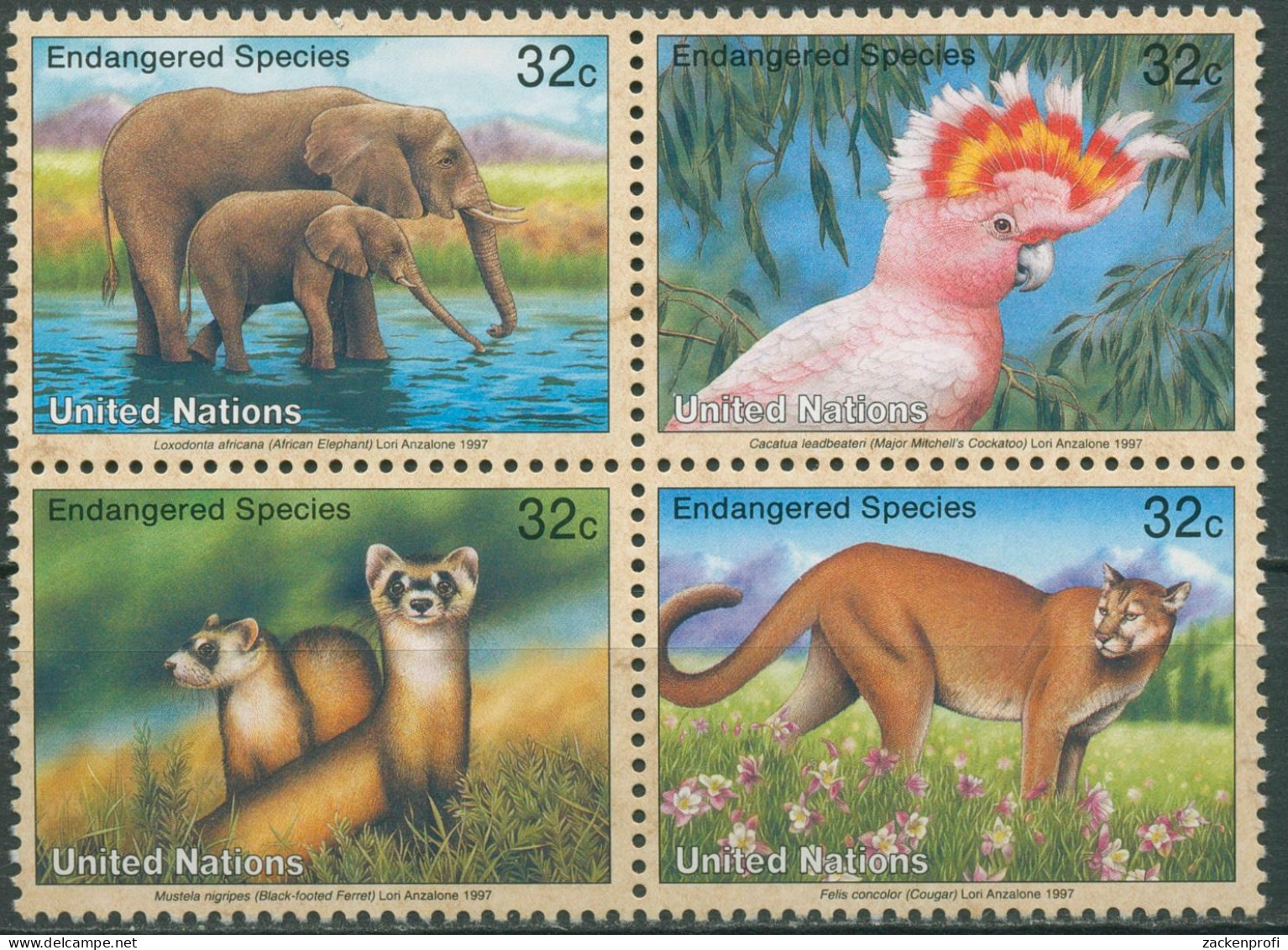 UNO New York 1997 Gefährdete Tiere Elefant Kakadu Puma 732/35 ZD Postfrisch - Ungebraucht