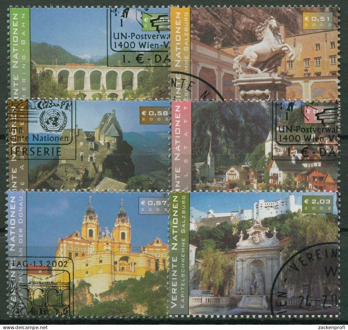 UNO Wien 2002 UNESCO Österreich Bauwerke 351/56 Gestempelt - Used Stamps