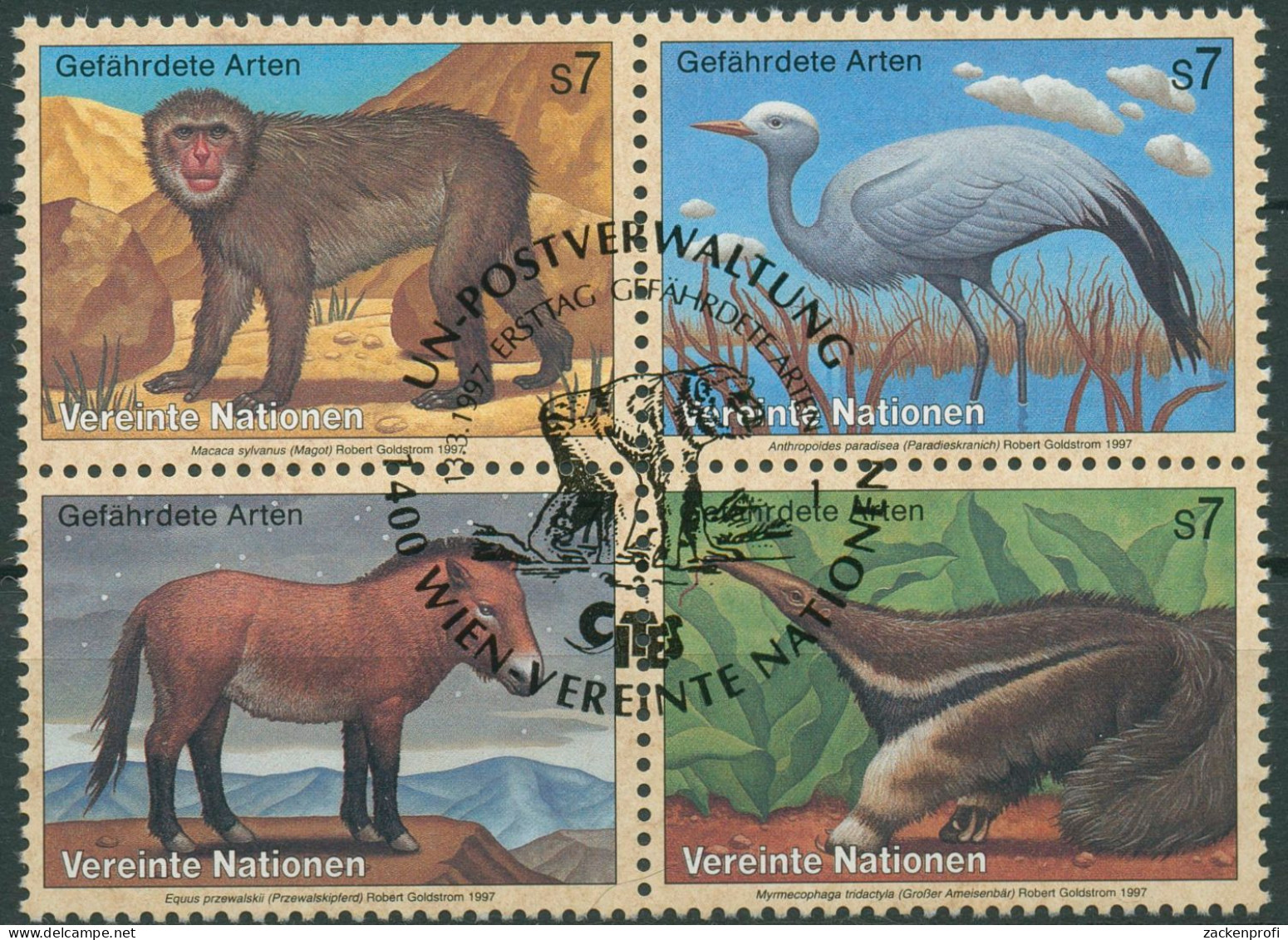 UNO Wien 1997 Gefährdete Tiere Affe Kranich Ameisenbär 222/25 ZD Gestempelt - Usados