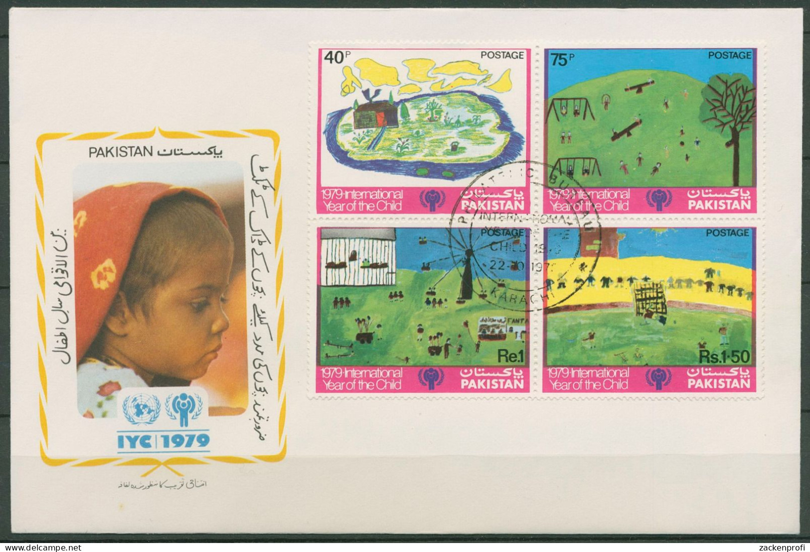 Pakistan 1979 Jahr Des Kindes: Kinderzeichnungen 496/99 ZD FDC (X99858) - Pakistan