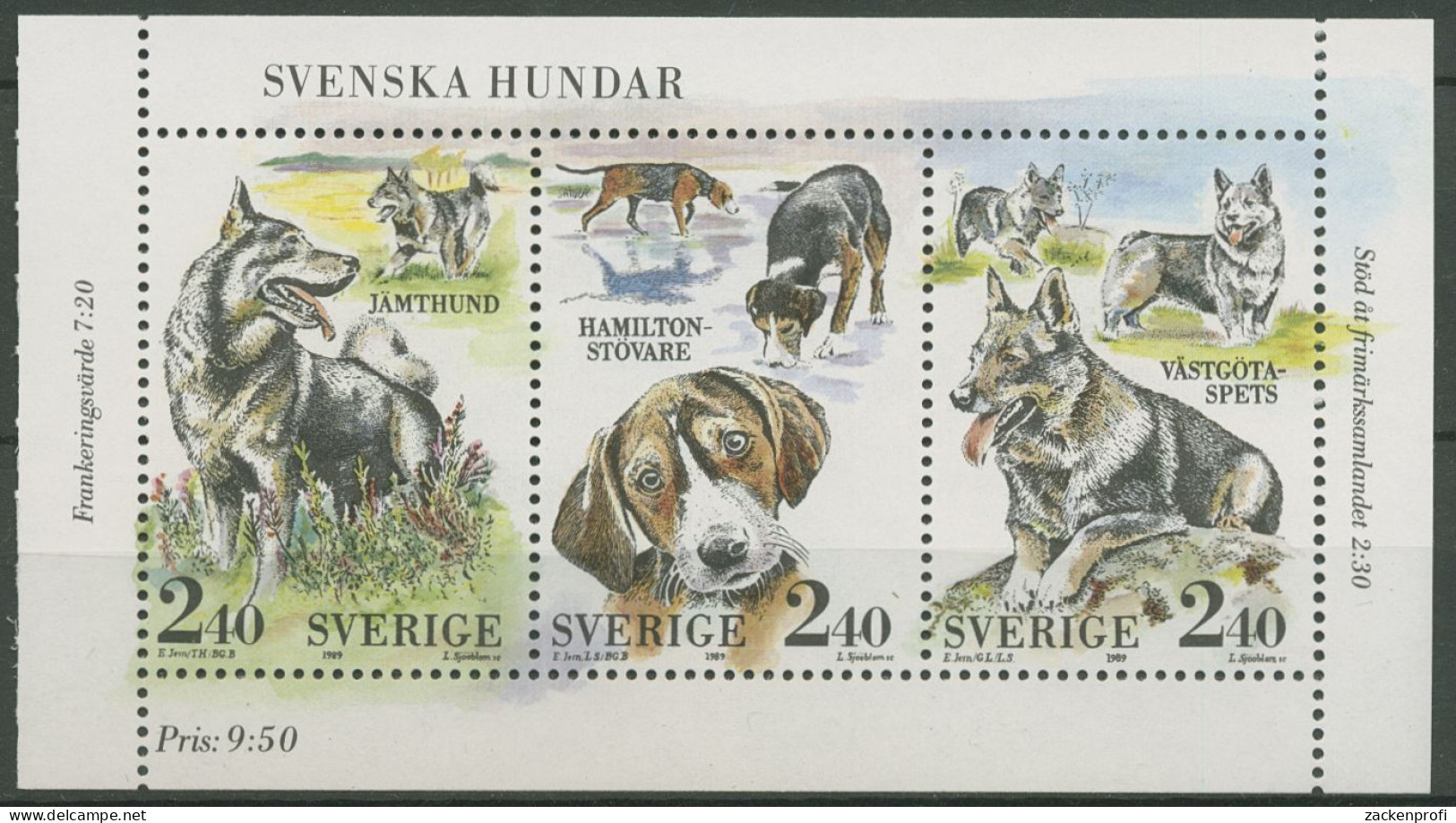 Schweden 1989 Tiere Hunde Heftchenblatt H.-Blatt 171 Postfrisch (C60758) - 1981-..