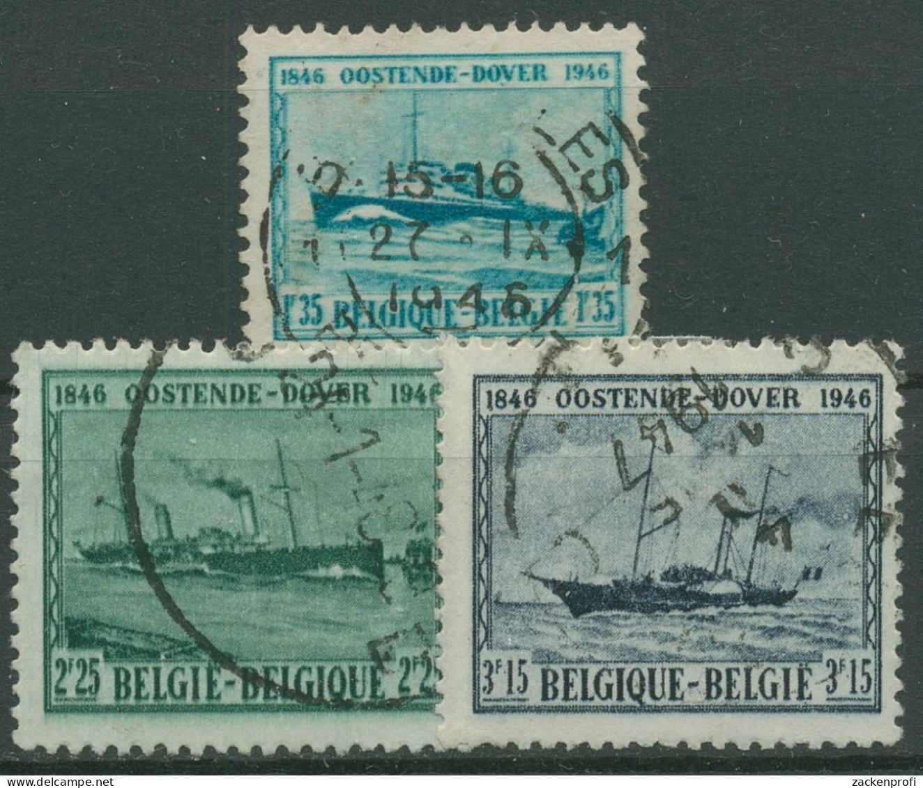 Belgien 1946 100 Jahre Fährverbindung Ostende-Dover Schiffe 755/57 Gestempelt - Oblitérés