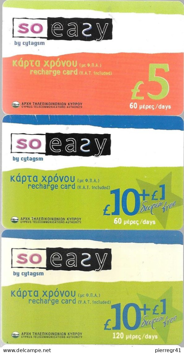 3-CARTES²°-PREPAYEE-CHYPRE-GSM-5£/10£-SOEASY- Utilisé-TBE/RARE - Cyprus