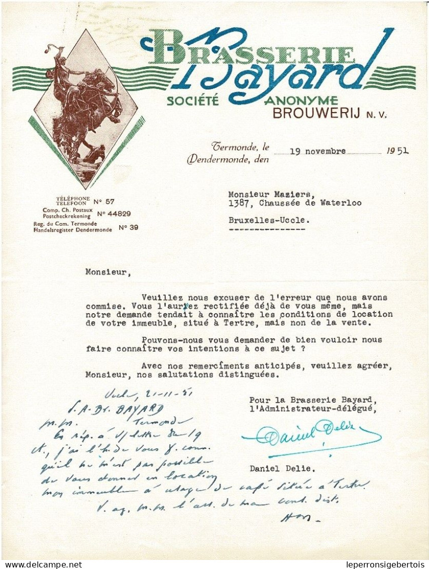 Lettre - Brasserie Bayard Brouwerij à Termonde - - 1950 - ...