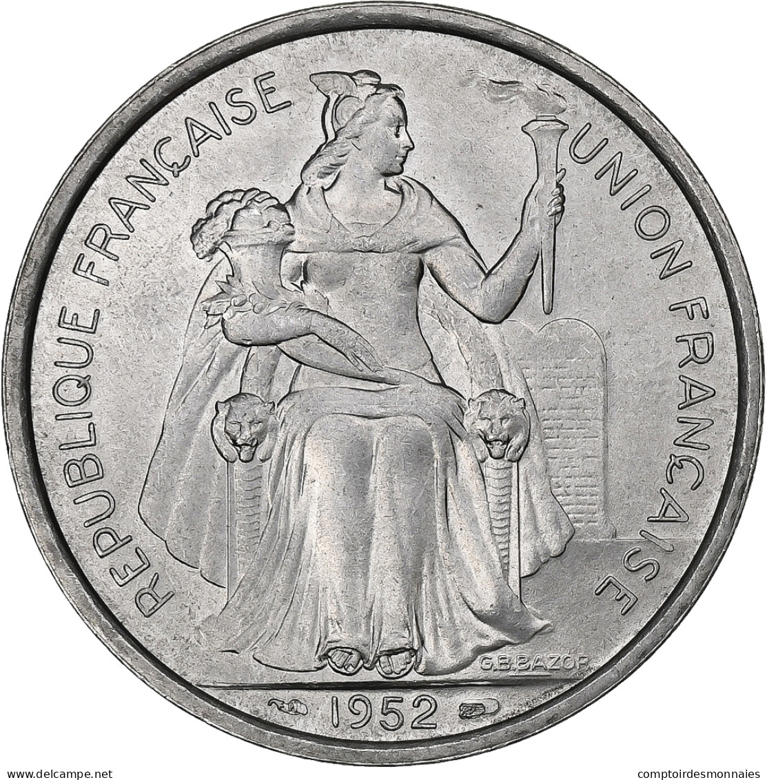 Nouvelle-Calédonie, 5 Francs, 1952, Paris, Aluminium, SPL, KM:4 - New Caledonia