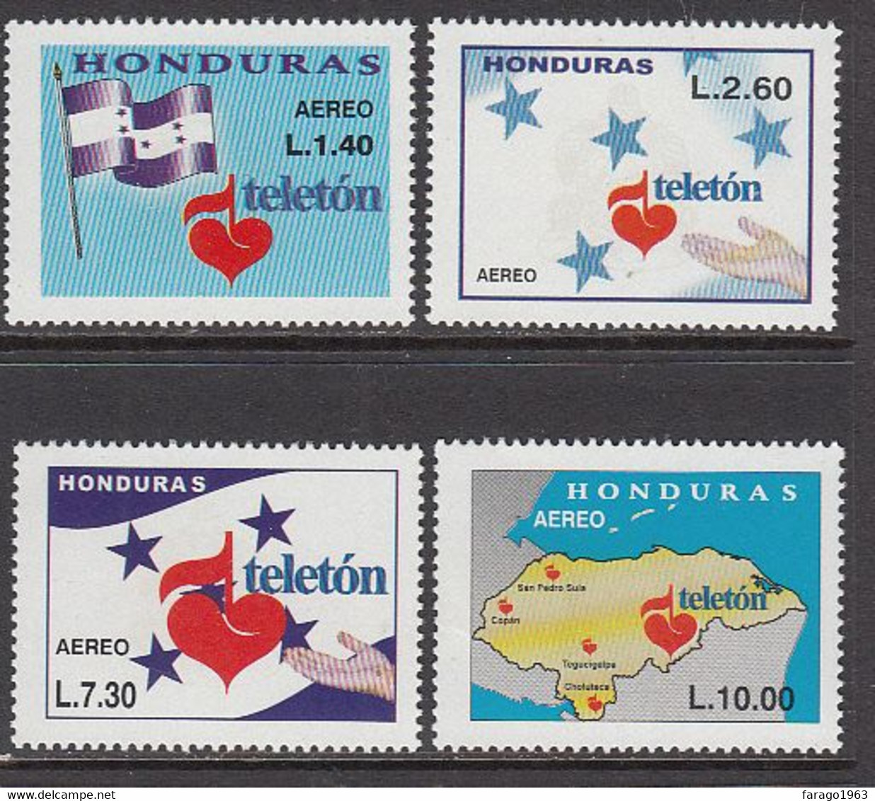 2003 Honduras Telethon Flags Charity Maps Complete Set Of 4 MNH - Honduras