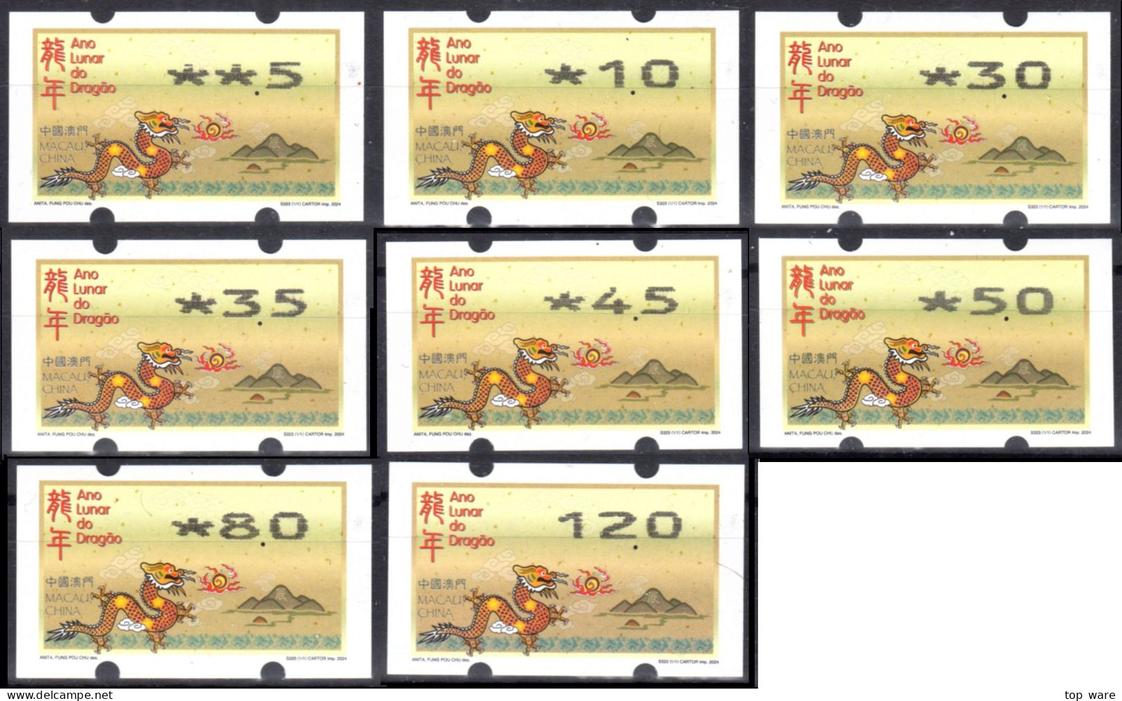 2024 China Macau ATM Stamps Drachen Dragon / Satz 8 Werte **  Nagler Automatenmarken Distributeurs Etiquetas Automatici - Distributeurs