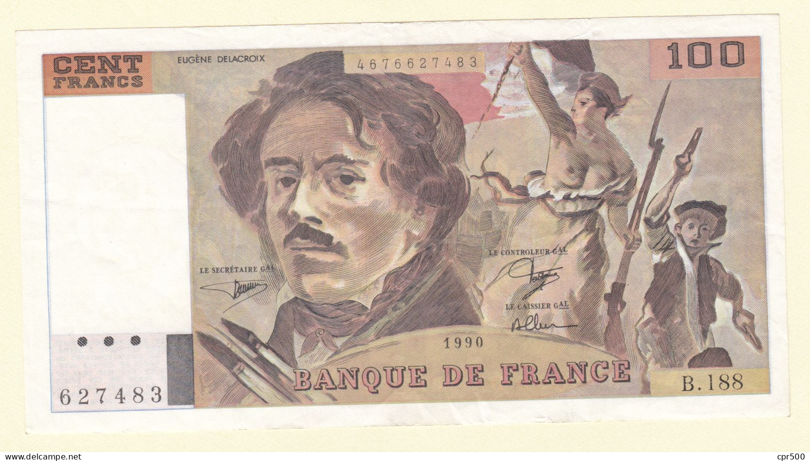 100 Francs Delacroix Type 1978 Imp. En Continue, F69bis.02e1,1990, B.188, TTB - 100 F 1978-1995 ''Delacroix''