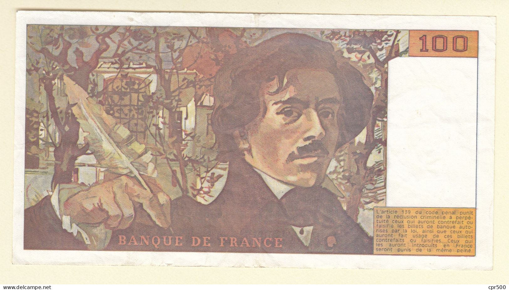 100 Francs Delacroix Type 1978 Imp. En Continue, F69bis.02e1,1990, B.188, TTB - 100 F 1978-1995 ''Delacroix''