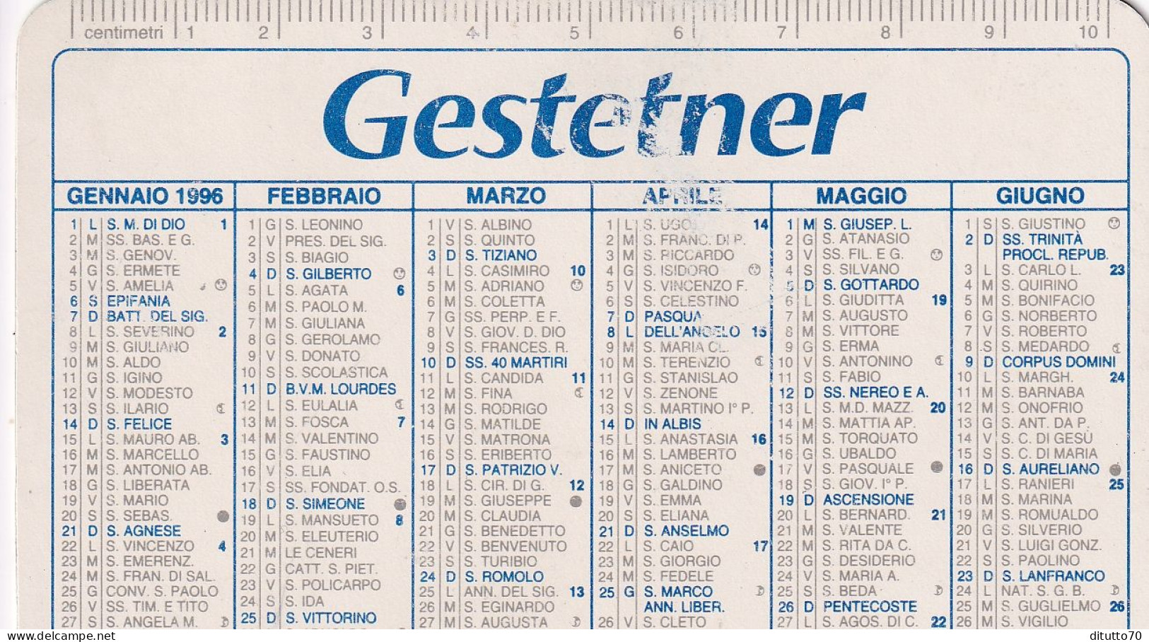 Calendarietto - Gestetner - Agenzia Alessandro Boselli - Trieste - Anno 1996 - Petit Format : 1991-00
