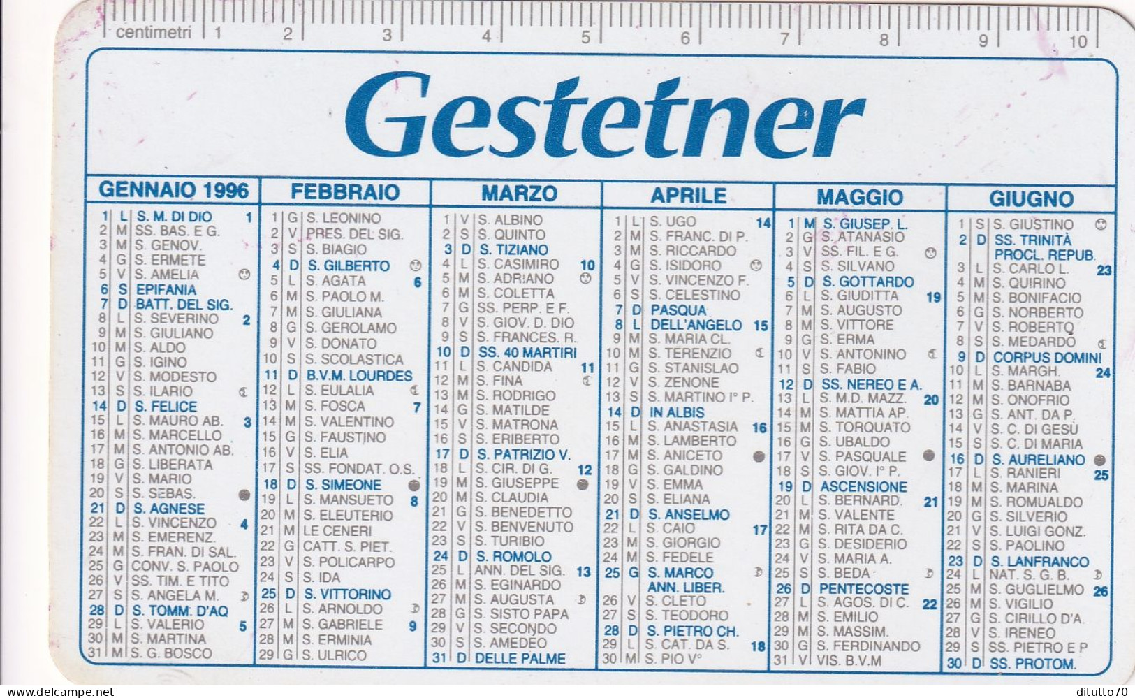 Calendarietto - Gestetner - Agenzia Giancarlo Bosco - Benevento - Anno 1996 - Petit Format : 1991-00