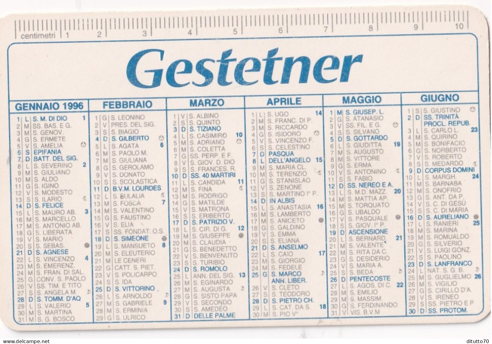 Calendarietto - Gestetner - Agenzia Multicopia - Catania - Anno 1996 - Petit Format : 1991-00