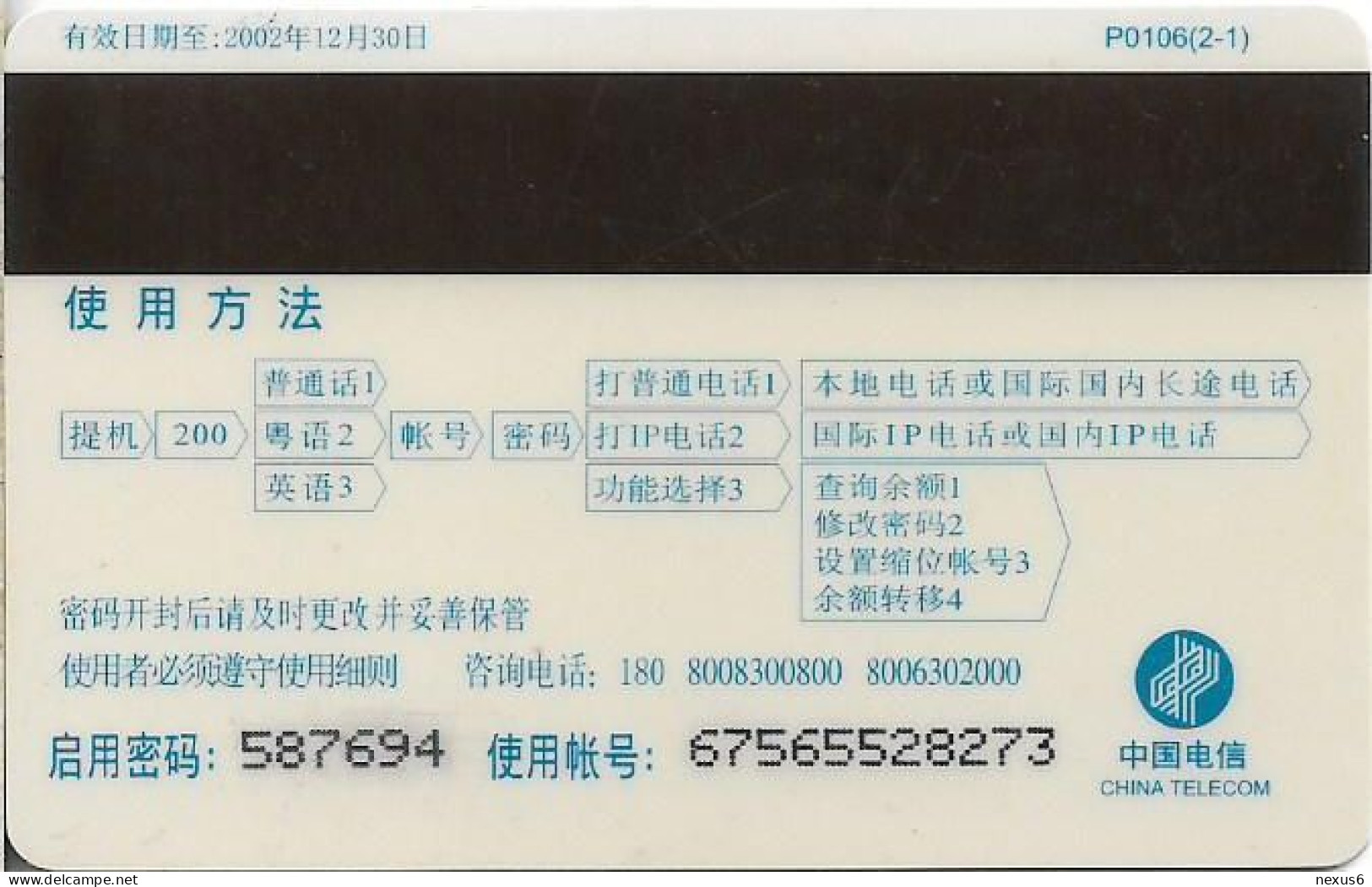 China - China Telecom (Magnetic) - P0106 - Modern Art 1/2, Exp.31.12.2002, 100¥, Used - China