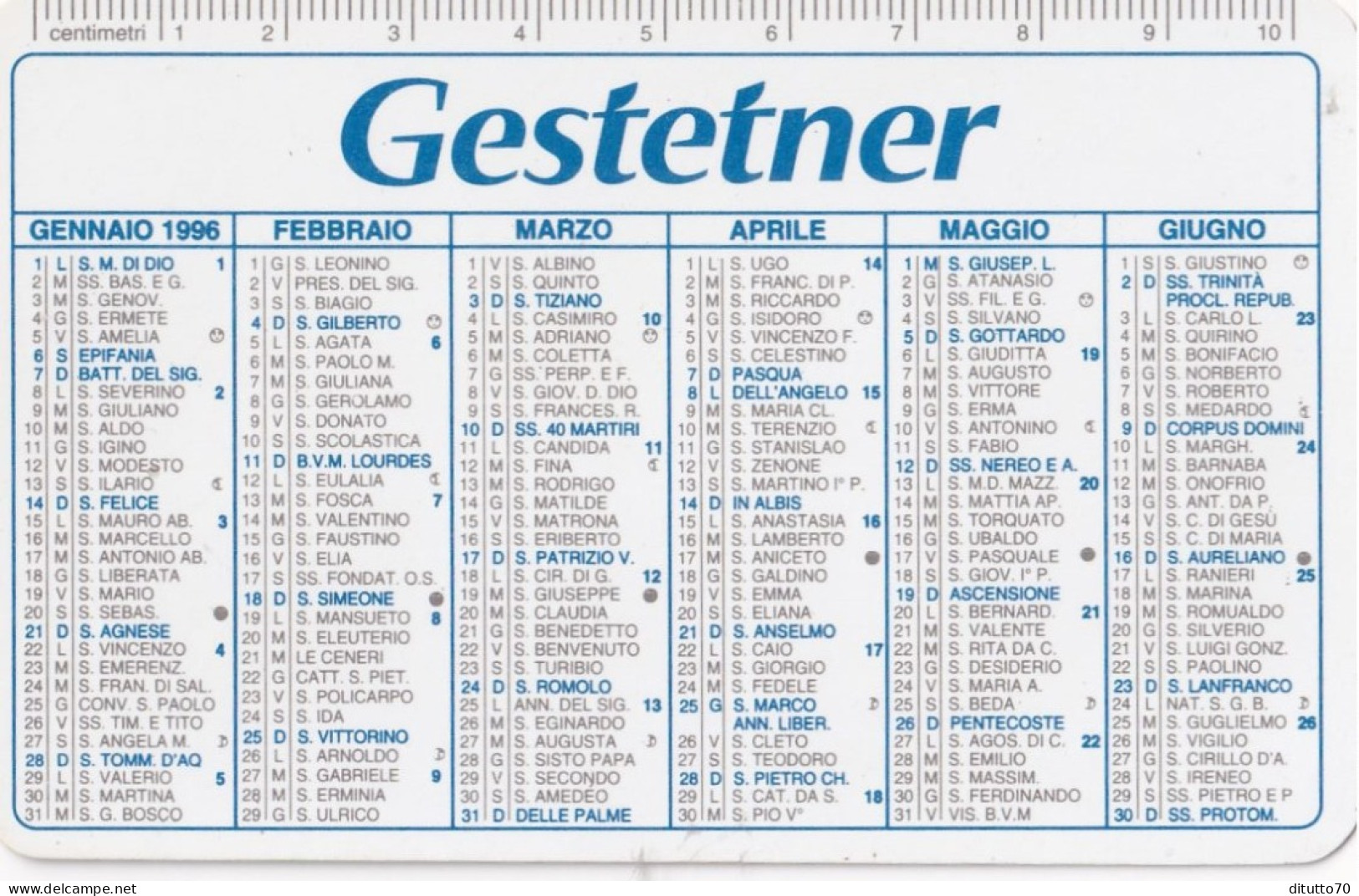 Calendarietto - Gestetner - Agenzia Tecnica Sistemi Copier - Frosinone - Anno 1996 - Petit Format : 1991-00