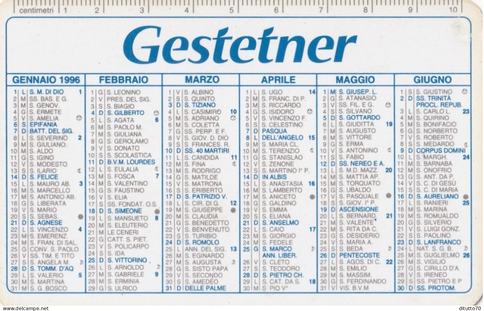 Calendarietto - Gestetner - Agenzia Massimo Nassi - Rovigo - Anno 1996 - Petit Format : 1991-00