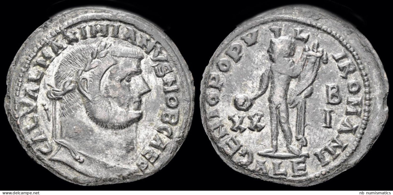 Galerius, As Caesar  AE Silvered Follis Genius Standing Front - The Tetrarchy (284 AD To 307 AD)