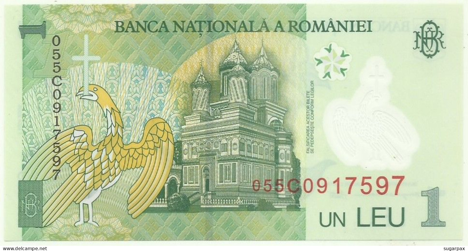 ROMANIA - 1 Leu - 2005 - Pick 117.a - Unc. - Série 055C - POLYMER - Rumänien