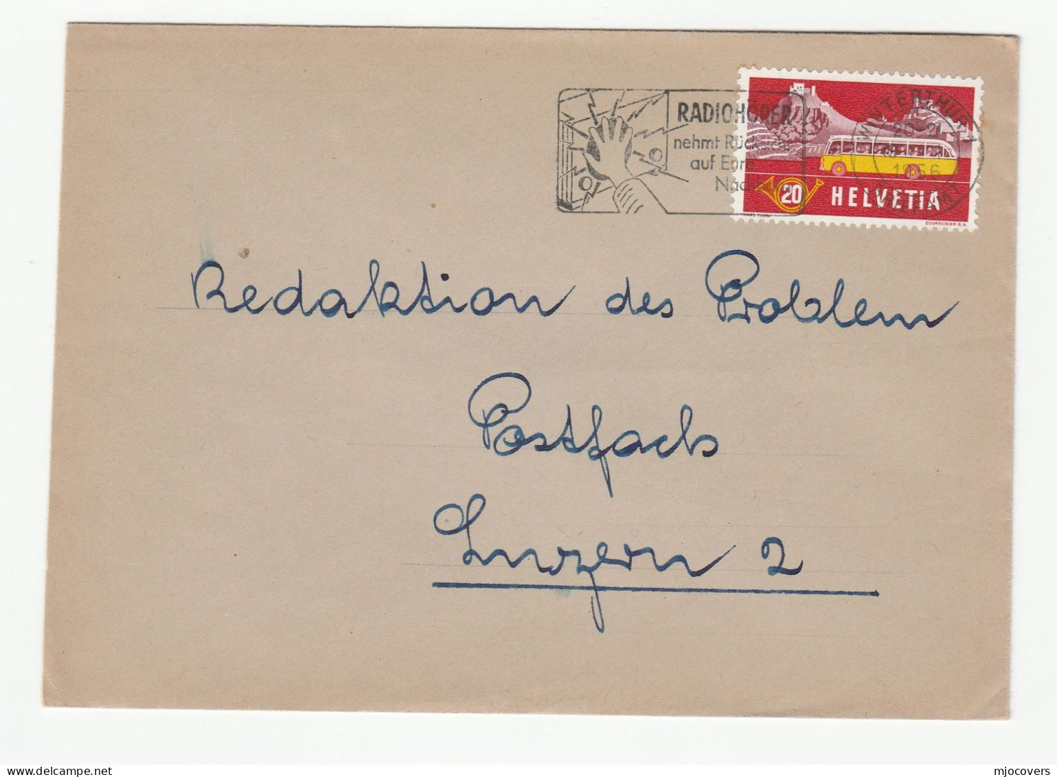 RADIO NOISE Illus 1956 Cover SLOGAN Switzerland Bus Stamps Telecom - Telecom