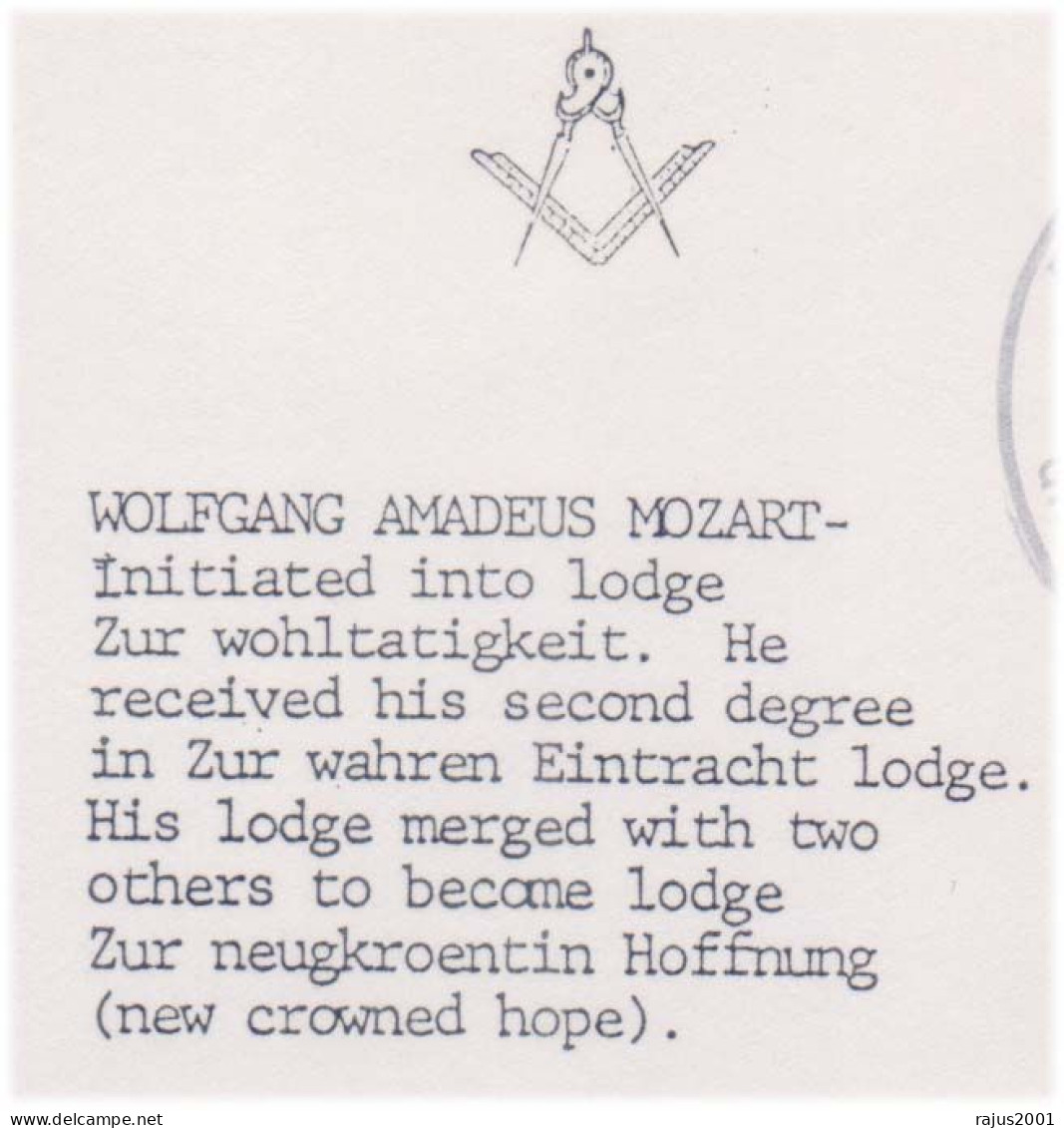 Mozart Member Masonic Lodge Zur Wohltatigkeit, Freemasonry Composer, Musical Instrument Violin, Trumpet, Grenada FDC - Freemasonry