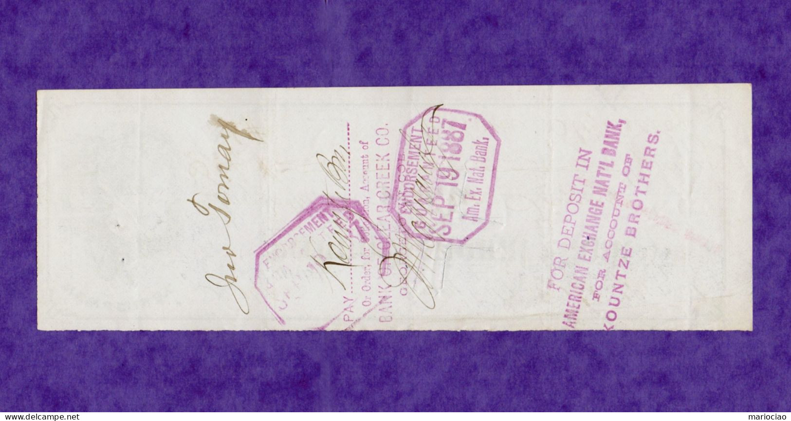 USA Check Second National Bank Jersey City 1886 New Jersey - Autres & Non Classés