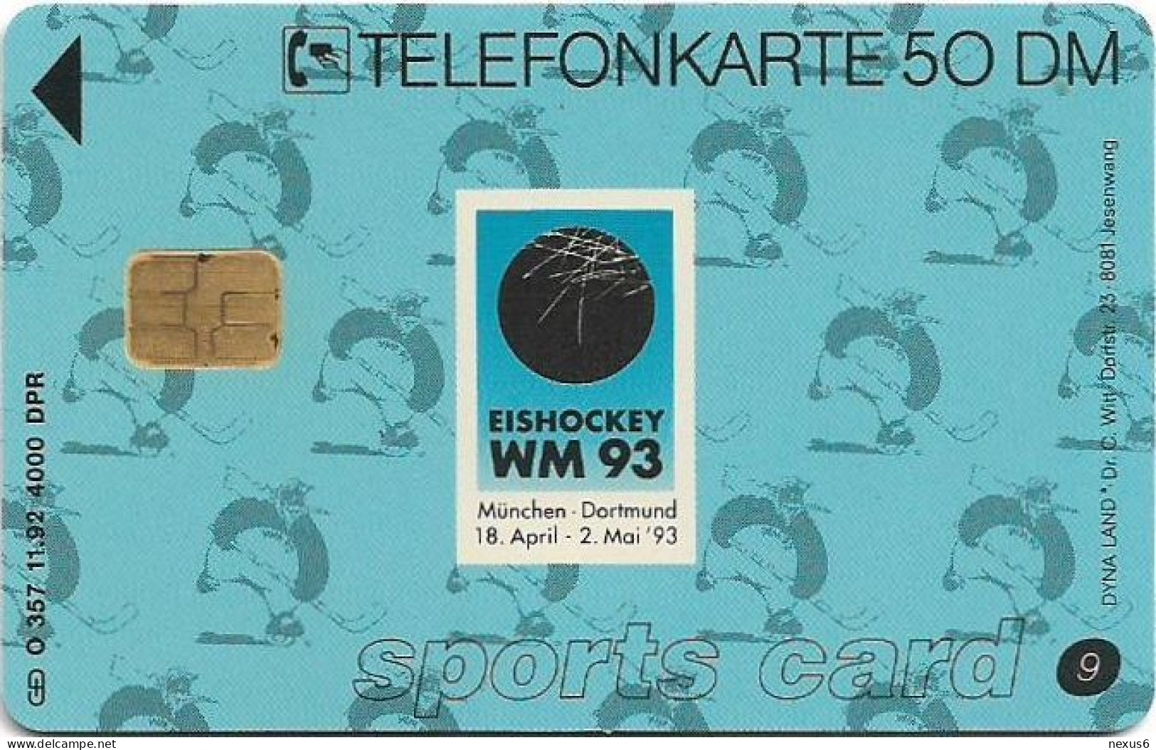 Germany - Eishockey-WM '93, Warsteiner Premium Fresh Beer - O 0357 - 11.1992, 50DM, 4.000ex, Used - O-Series: Kundenserie Vom Sammlerservice Ausgeschlossen