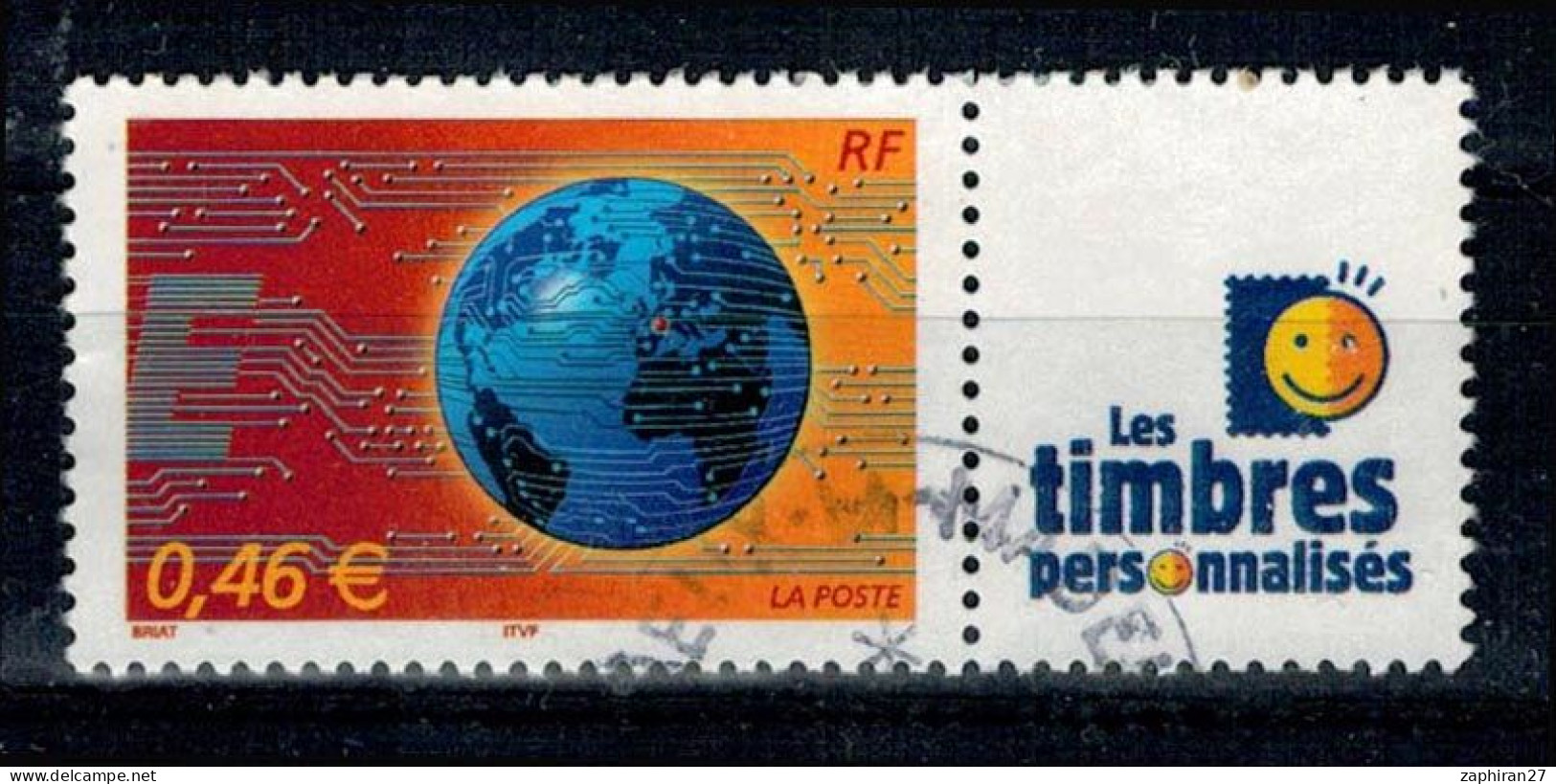 2002 N 3532A MONDE EN RESEAU VIGNETTE TIMBRE PERSO OBLITERE CACHET ROND #234# - Oblitérés