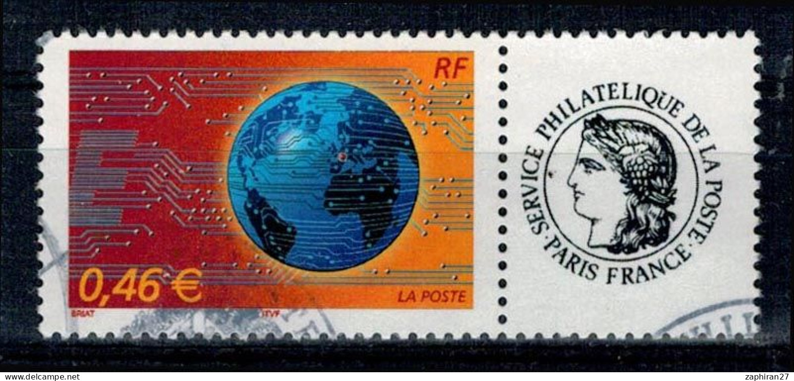 2002 N 3532A MONDE EN RESEAU VIGNETTE CERES OBLITERE CACHET ROND #234# - Oblitérés