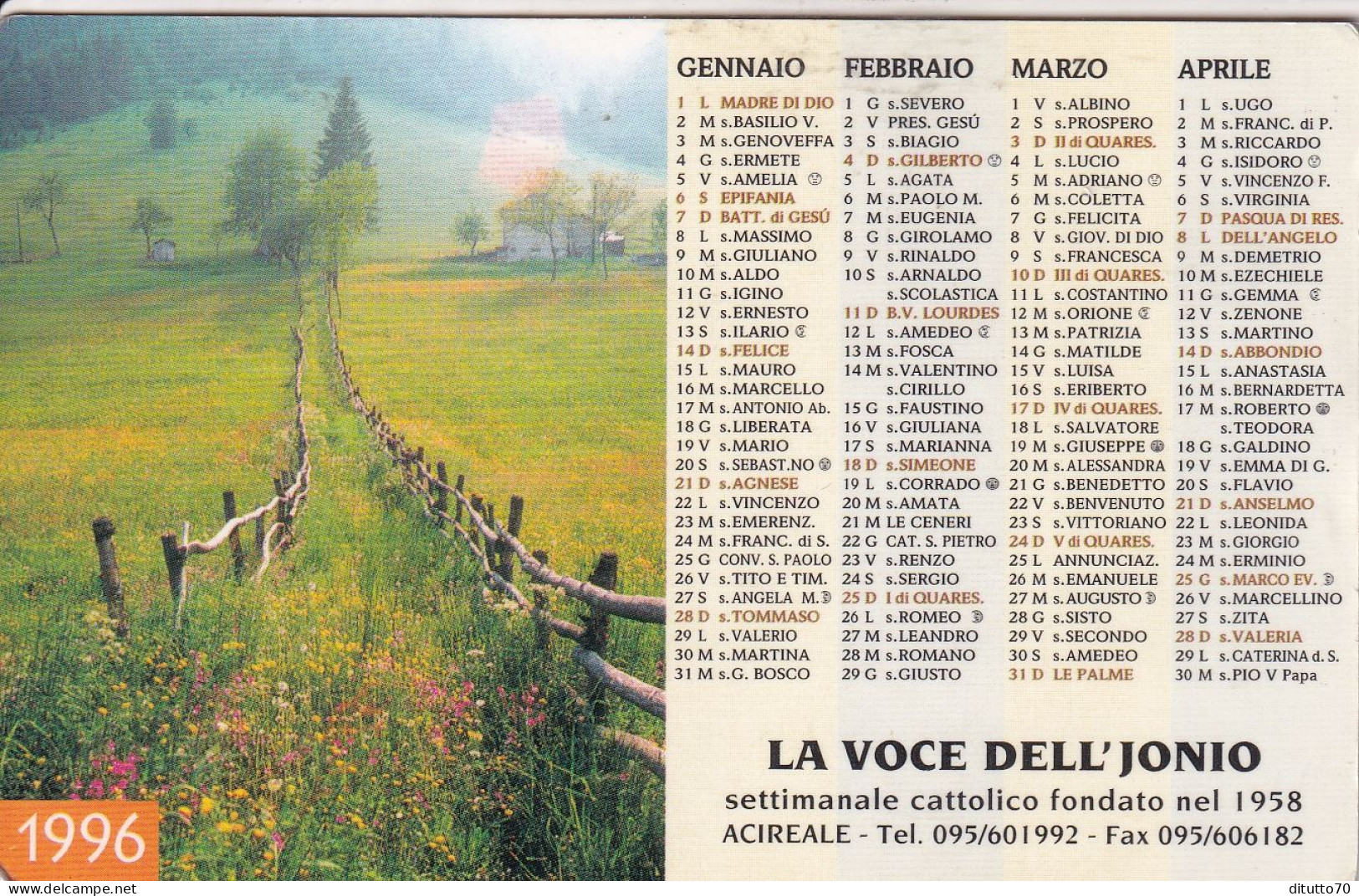 Calendarietto - La Voce Dell'jonio - Acireale - Anno 1996 - Petit Format : 1991-00