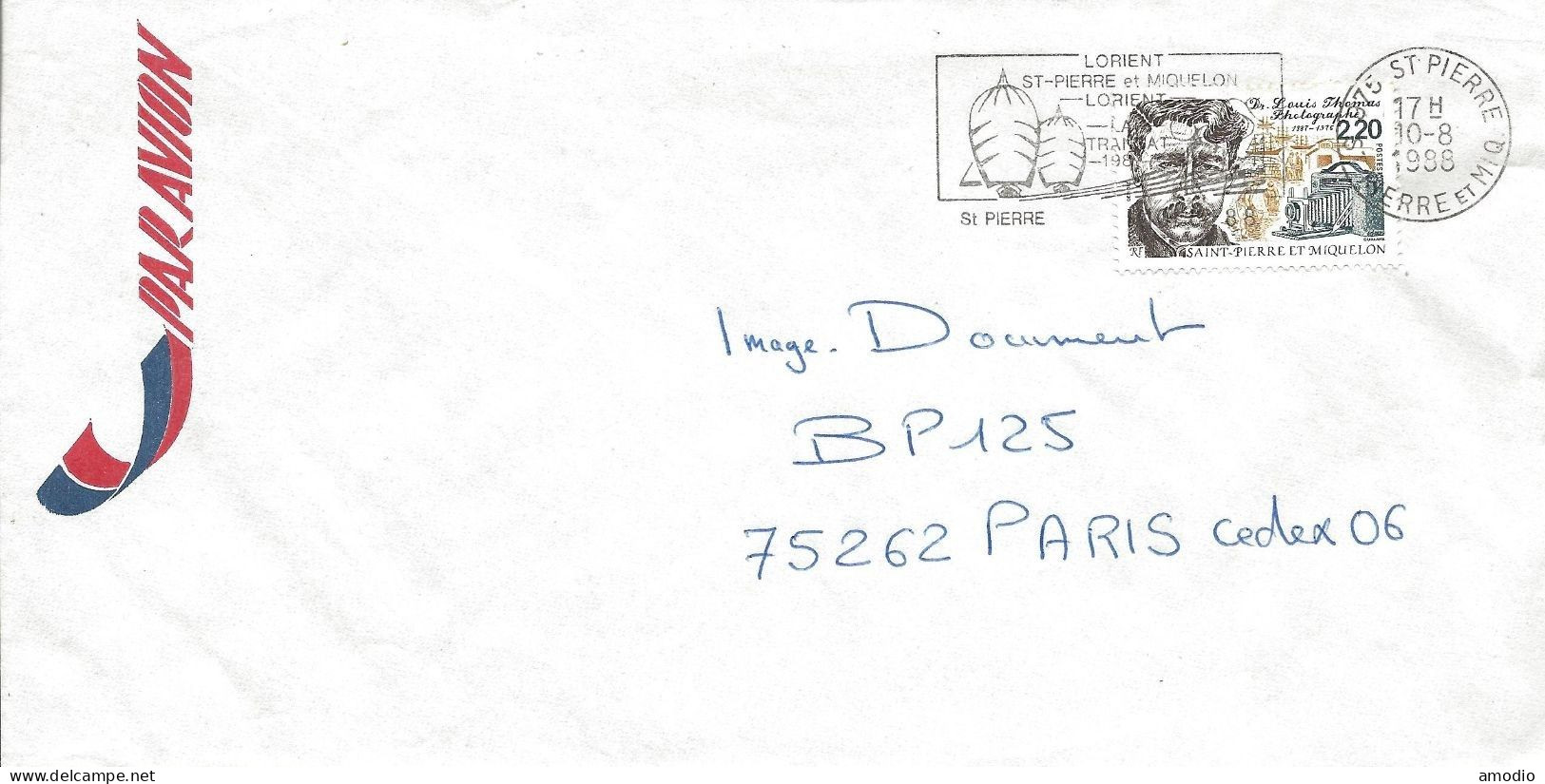 Saint Pierre Et Miquelon LSC YT 488 Louis Thomas 10/08/88. Flamme Transat SPL Lorient - Cartas & Documentos