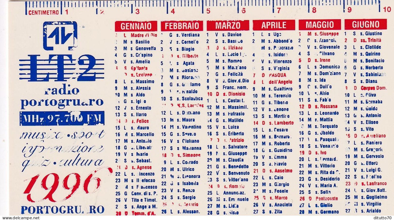 Calendarietto - LT2 - Radio Portogruaro - Anno 1996 - Petit Format : 1991-00